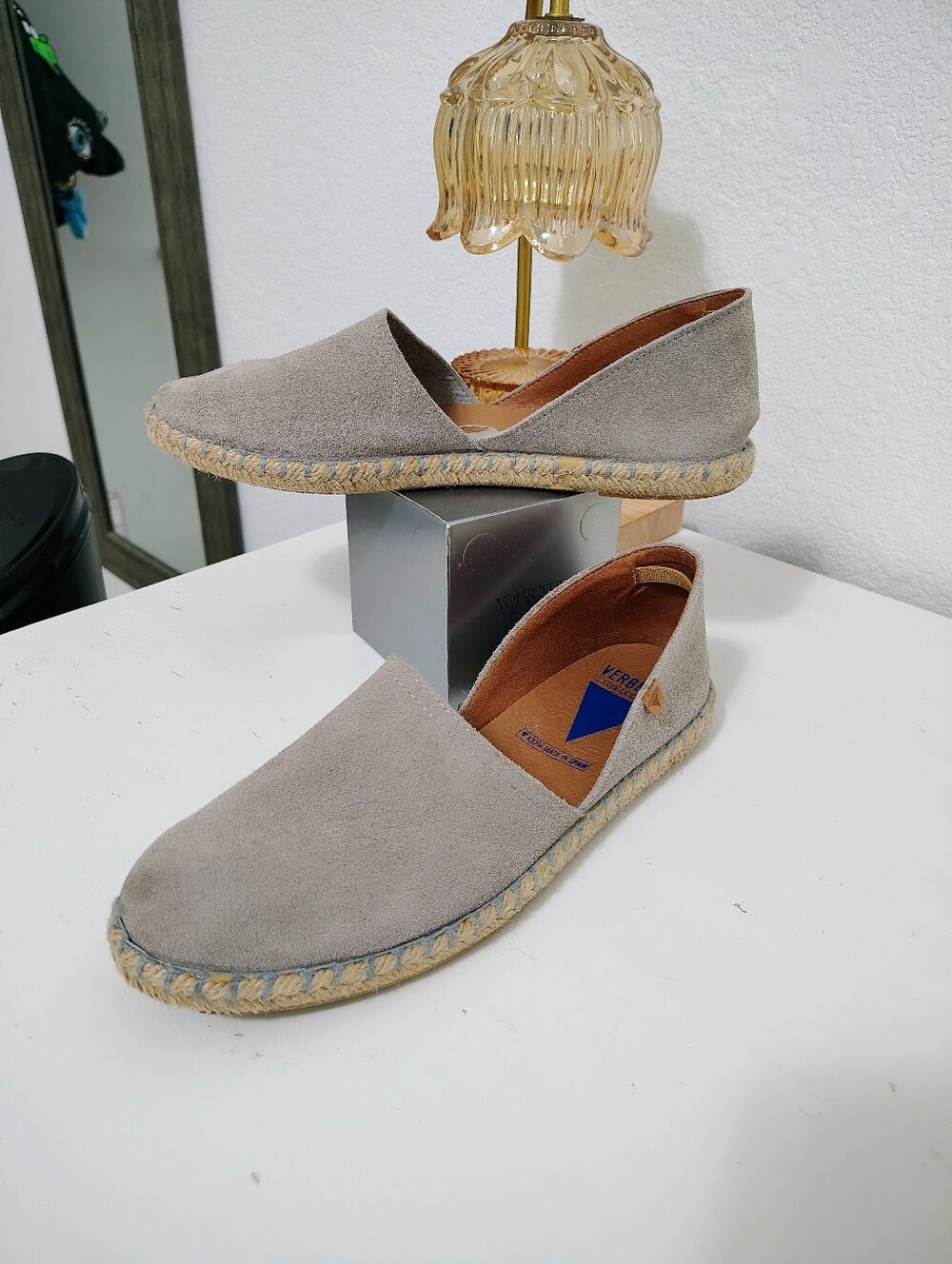 VERBENAS CARMEN ESPADRILLES FLATS Gray Suede Casual Slip-On Shoes Made In Spain